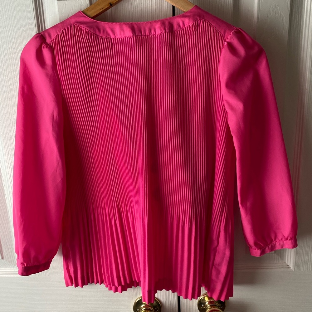 baker by TED BAKER Hot Pink Accordian‎ Pleated Long Sleeve Dressy Blouse XL (14)
